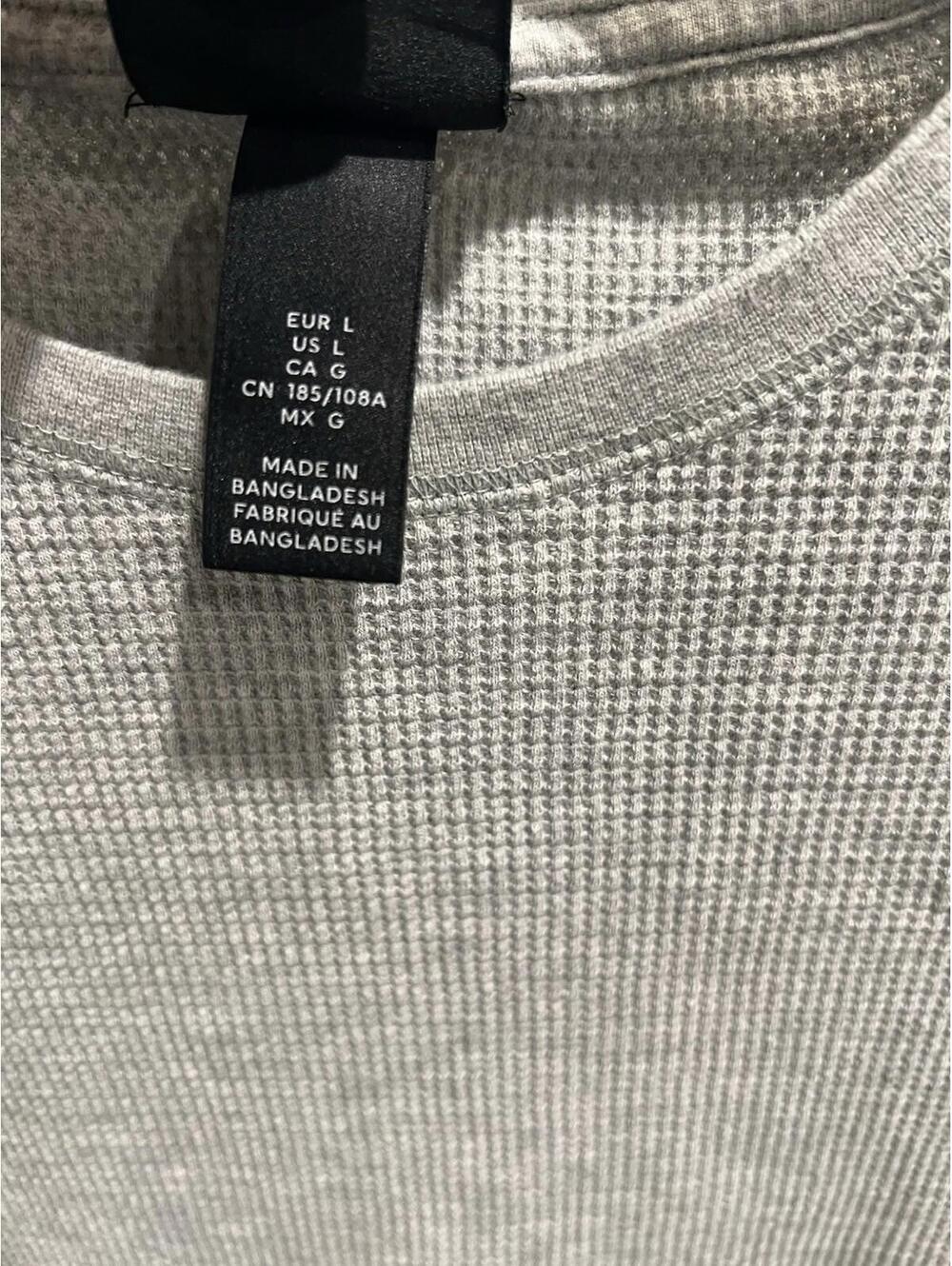 H&M Slim Fit Waffle Knit Long Sleeve Thermal Shirt Men’s Large Gray - Picture 3 of 5